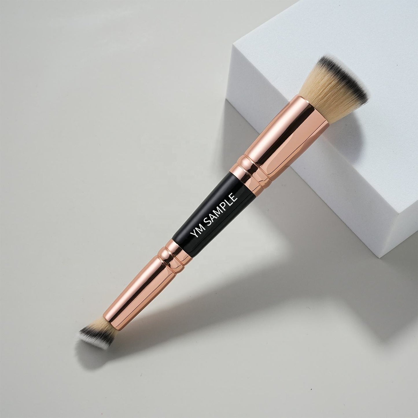 Luxury 2-in-1 Vegan Double Ended Makeup Brush – Custom Logo Rose Gold Brush Set