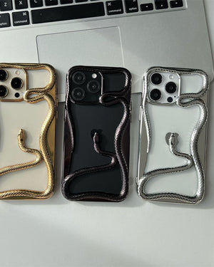 2025 Creative Snake Design Hollow Electroplated TPU Phone Case For iPhone 12โ17 Pro Max โ Stylish Mobile Cover For Girls