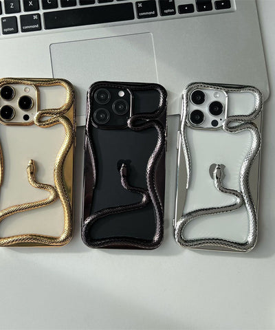 2025 Creative Snake Design Hollow Electroplated TPU Phone Case For iPhone 12โ17 Pro Max โ Stylish Mobile Cover For Girls