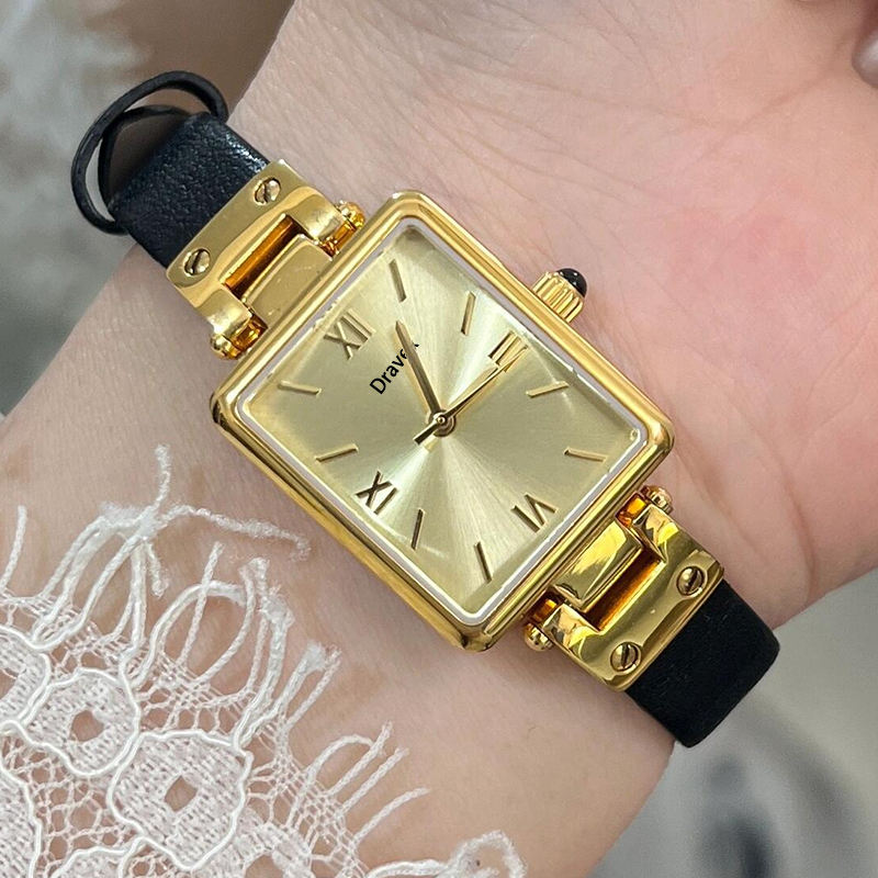 Fashion Business Women’s Quartz Watch – Stainless Steel Square Dial With Leather Strap