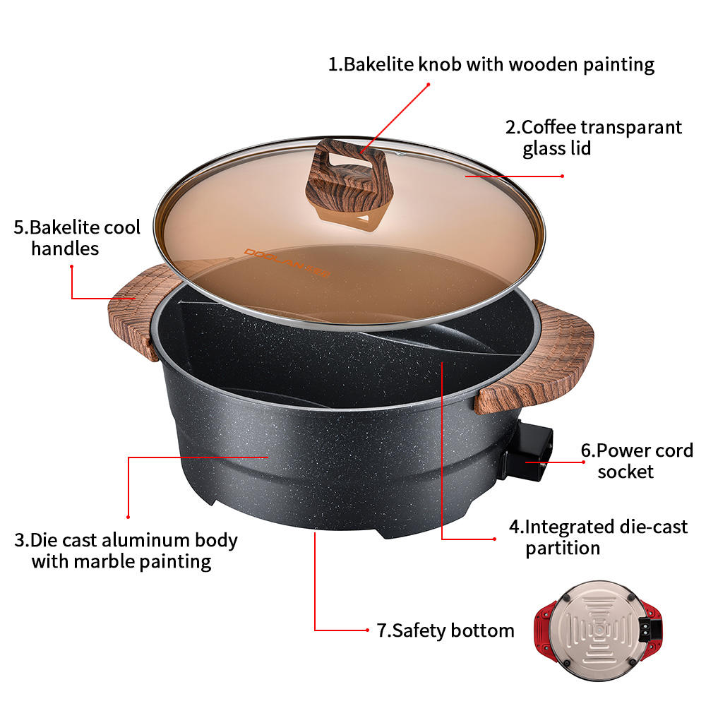 7.5L Large Electric Skillet – Non-Stick Hotpot With Divider, Multifunctional Cooking Appliance
