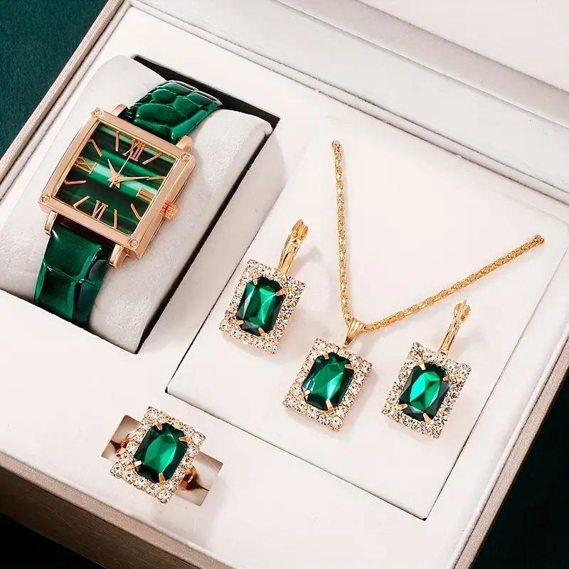 Popular 5PCS Women’s Quartz Watch Set – Square Case Fashion Jewelry Accessories