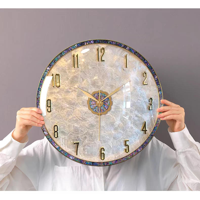 Light Luxury Shell Wall Clock 36cm – Creative High-End Living Room Decorative Clock 2025