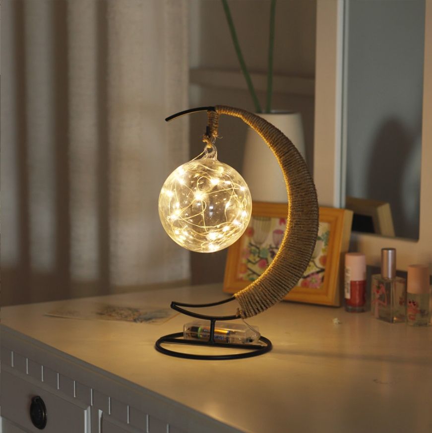 Rattan Moon Lamp – Copper Wire Crescent Night Light USB/Battery Operated For Eid, Ramadan & Home Decor