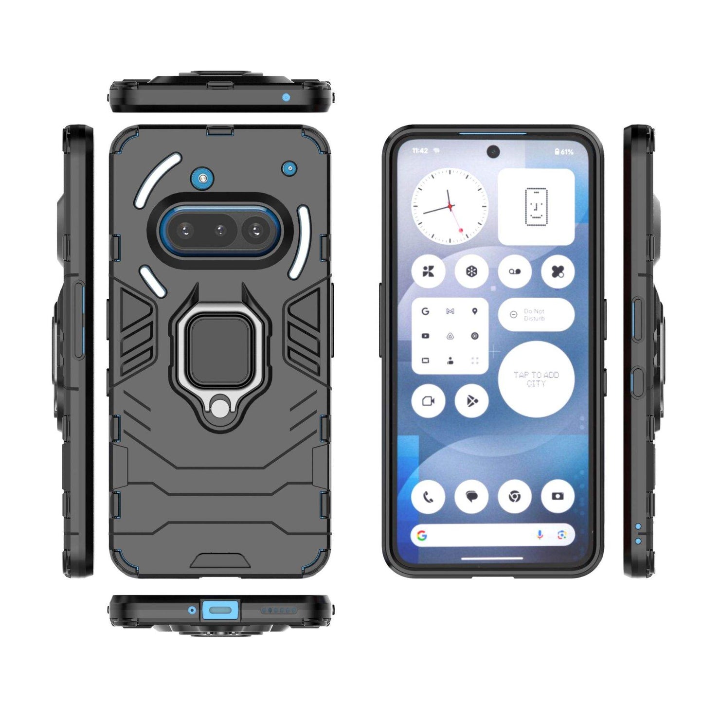 Shockproof Armor Hard Plastic Phone Case For Nothing 3A Pro/2A/2 – With Ring Holder & Holster