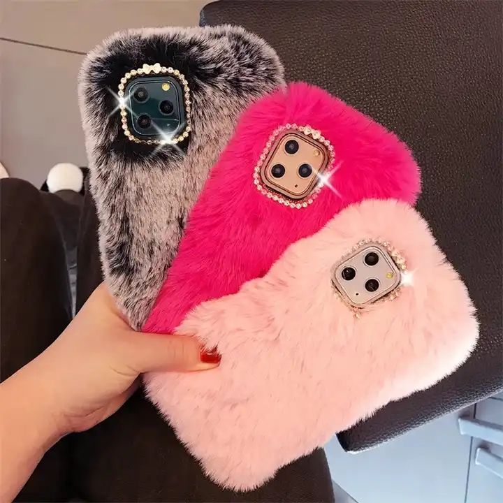 Luxury Diamond Love Fluffy Plush Fur Phone Case For iPhone X–17 Pro Max