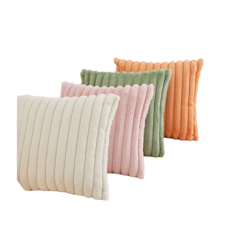 Fleece Sofa Cushion Covers – High-Quality Woven Striped Square Pillow Cases