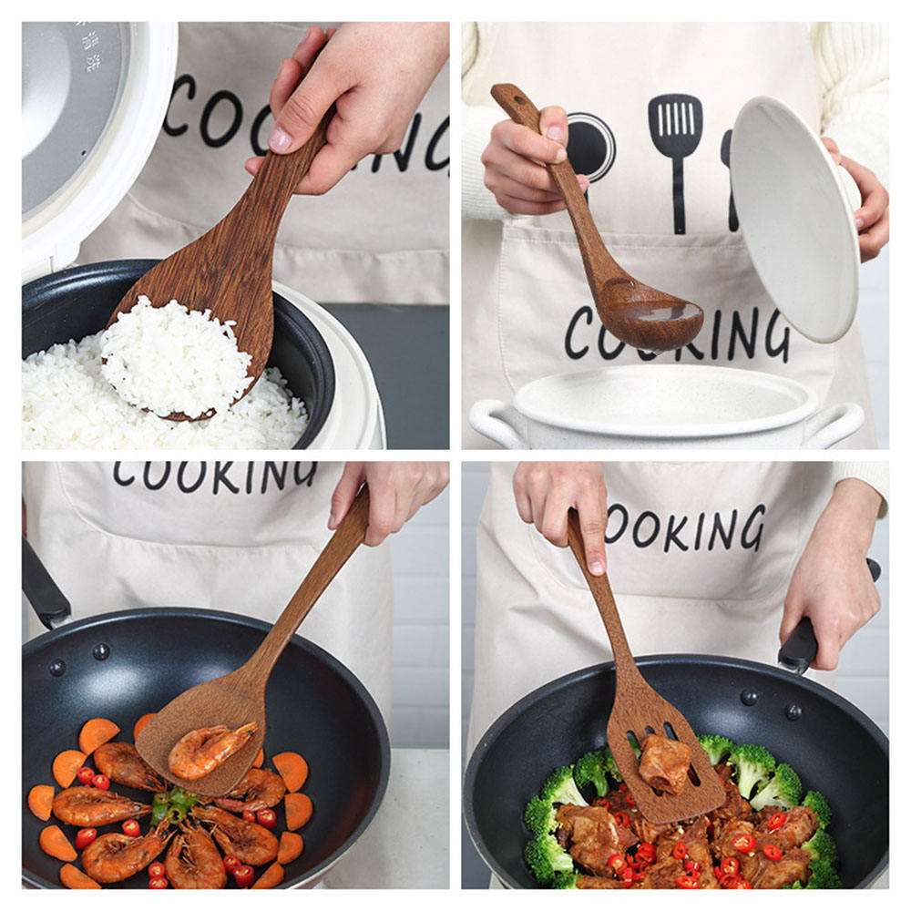 Non-Stick Wooden Utensil Set – Chicken Wing Wood Ladle, Spoon & Spatulas For Home Cooking