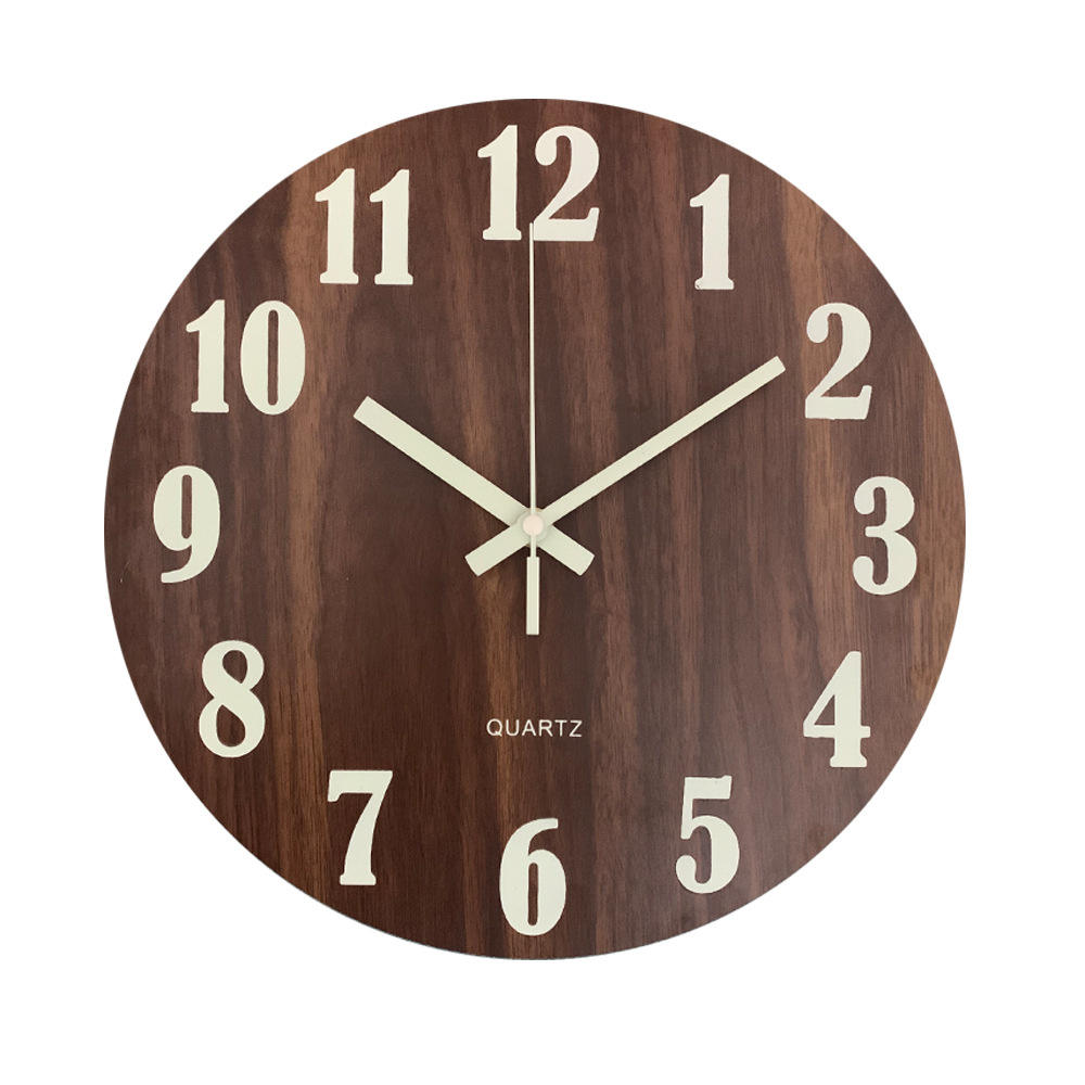 EMAF 12 Inch Luminous Wooden Wall Clock – Silent Fluorescent Night Light Clock
