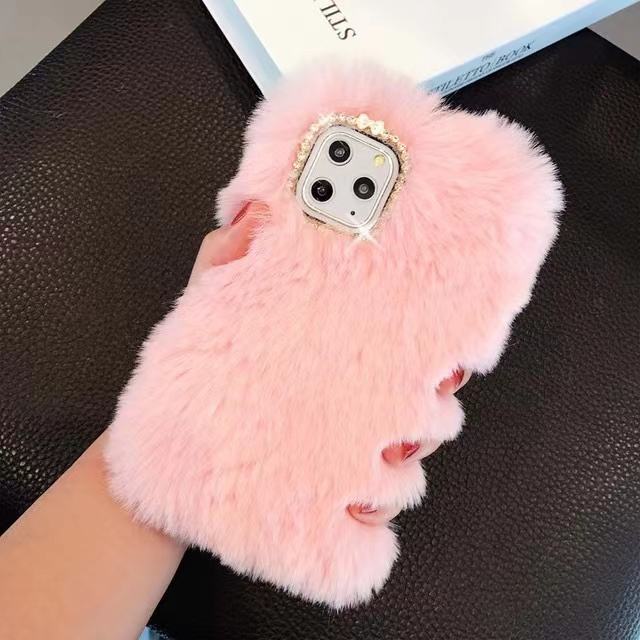Luxury Diamond Love Fluffy Plush Fur Phone Case For iPhone X–17 Pro Max