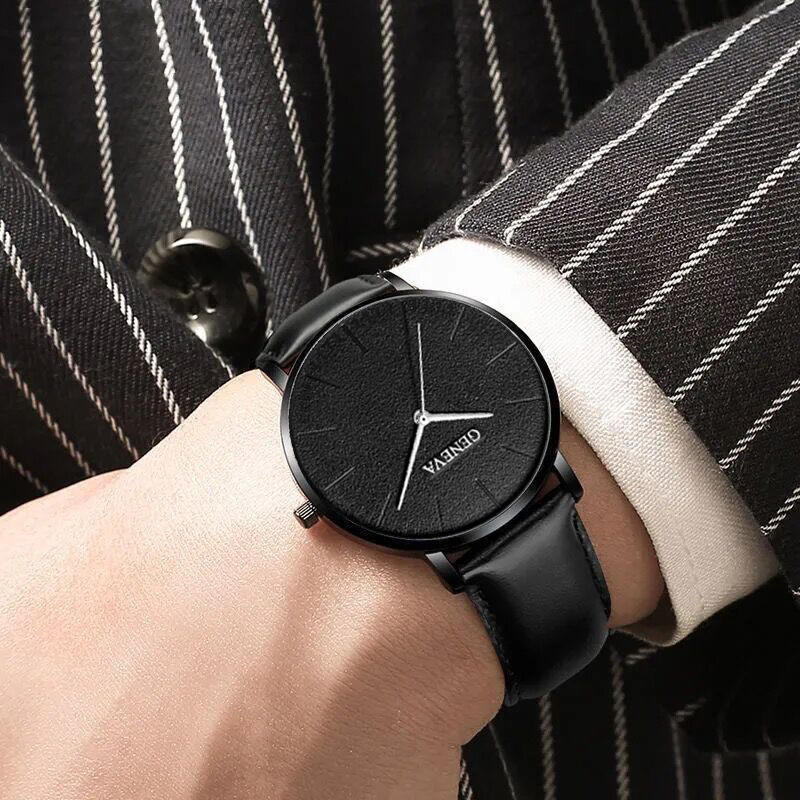 Trendy Men’s Quartz Watch – Fashionable Casual Belt Watch With Simple Scale Design