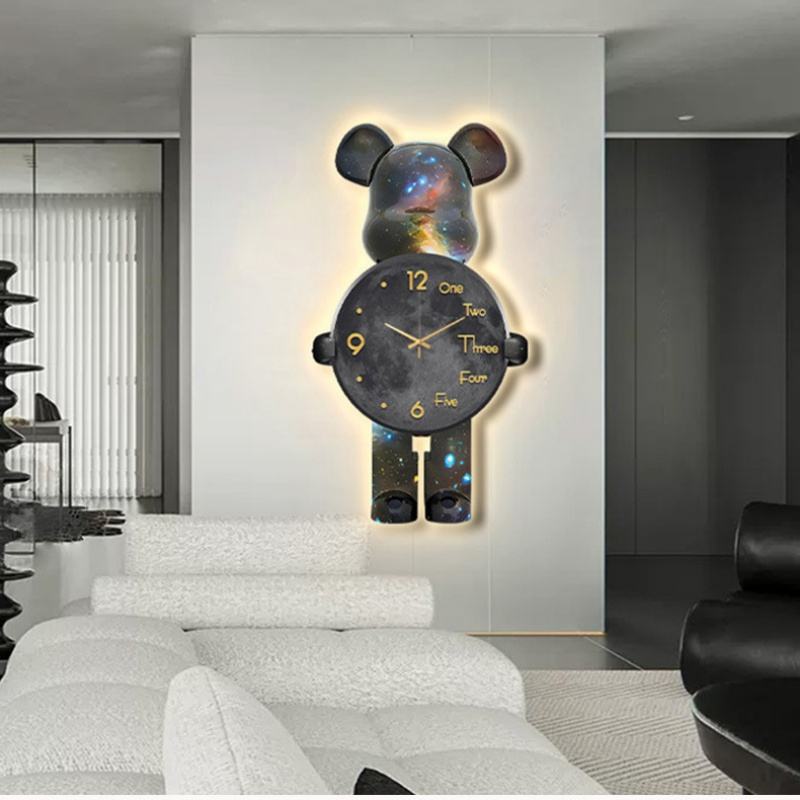 Modern Creative Bear Clock Wall Lamp – Quartz Silent Display Decorative Wall Clock For Living Room