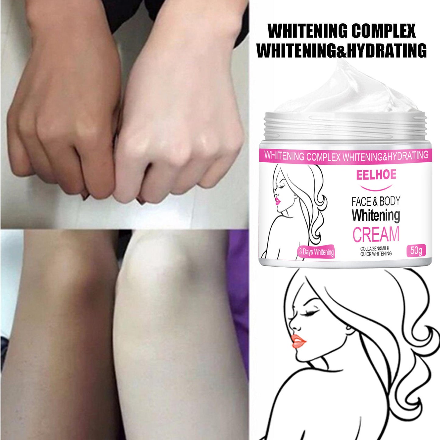 EELHOE Collagen Milk Body Lotion – Quick Whitening & Hydrating Cream For Face, Neck, Arms, Hands & Full Body