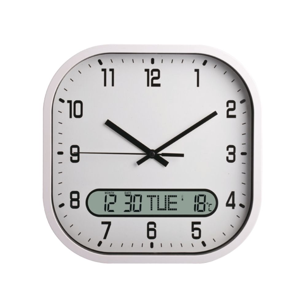 10-Inch Square Analog & Digital Wall Clock | Plastic LCD Display Clock With Date, Year & Temperature | Europe Market Bestseller