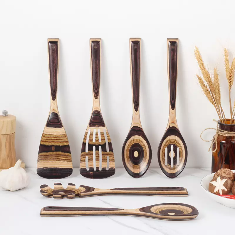 7Pcs Wooden Cooking Utensil Set – Handmade Pakkawood Spoons & Spatulas For Kitchen