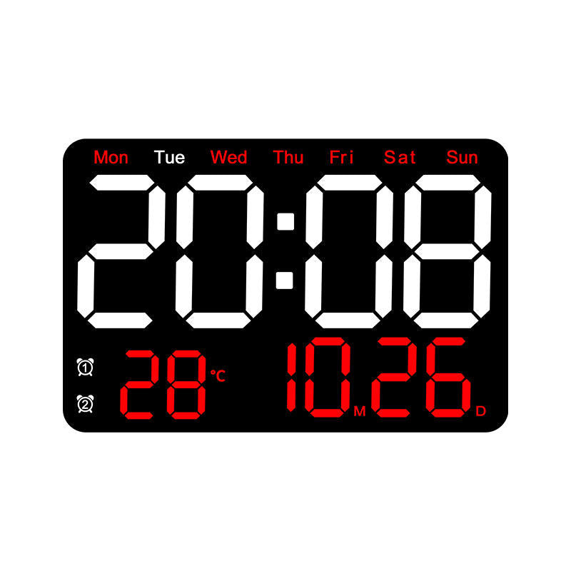 Modern Large LED Digital Alarm Clock – Silent Square Wall Clock with Week Display