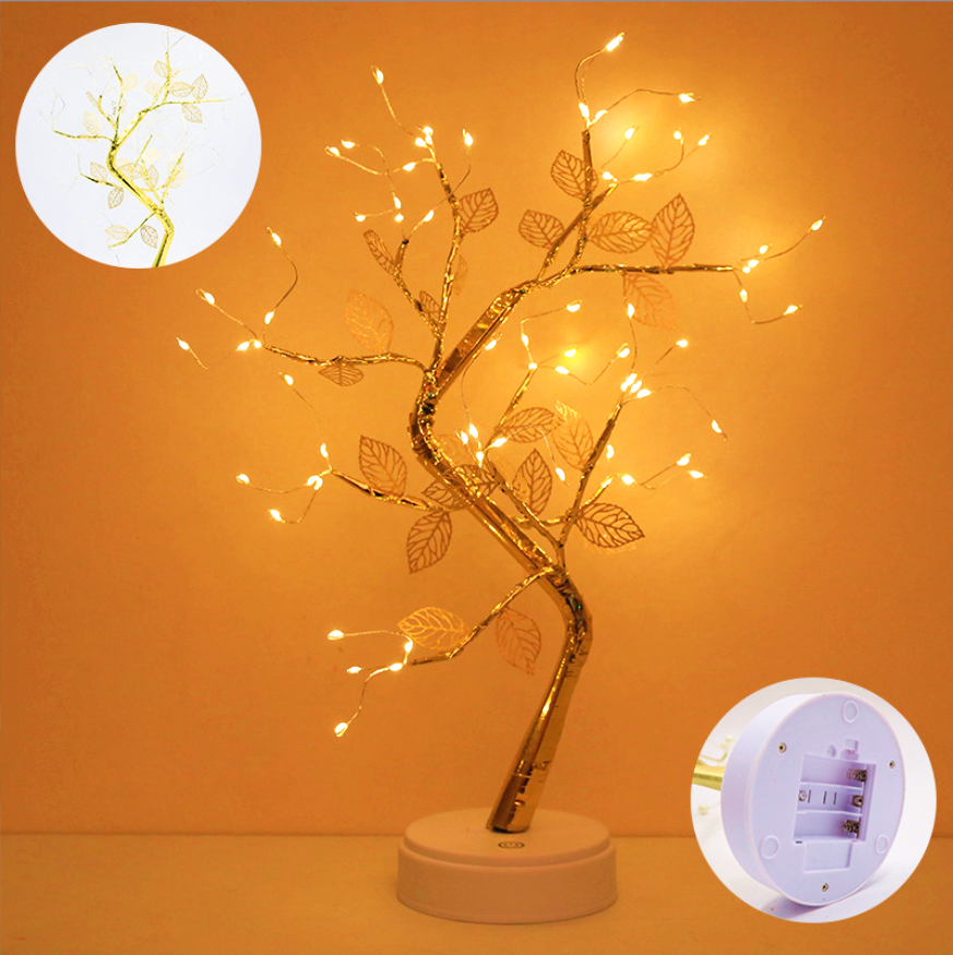 20 LED Bonsai Tree Lamp – Tabletop Fairy Light with 72 LEDs & Gold Leaves For Home, Desk & Christmas Decor