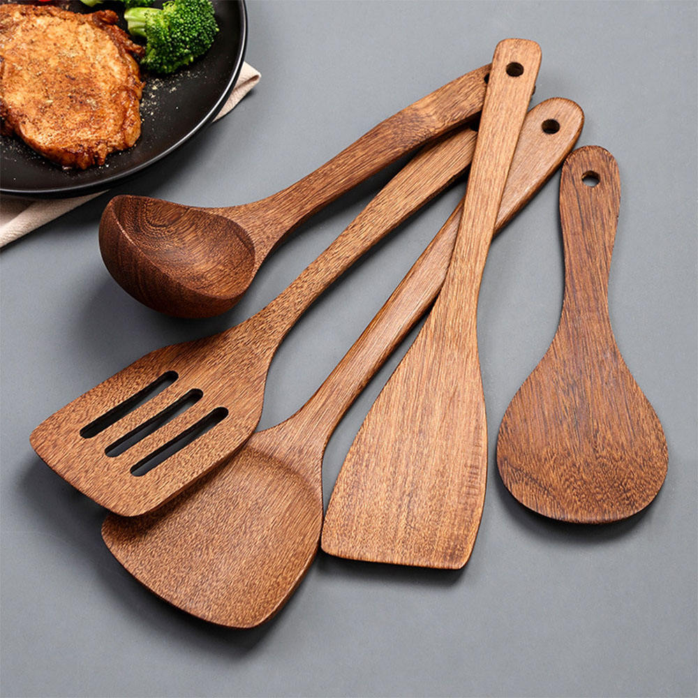 Non-Stick Wooden Utensil Set – Chicken Wing Wood Ladle, Spoon & Spatulas For Home Cooking