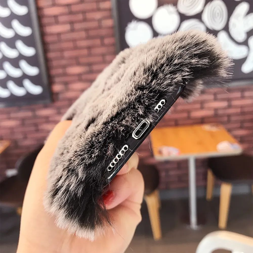 Luxury Diamond Love Fluffy Plush Fur Phone Case For iPhone X–17 Pro Max