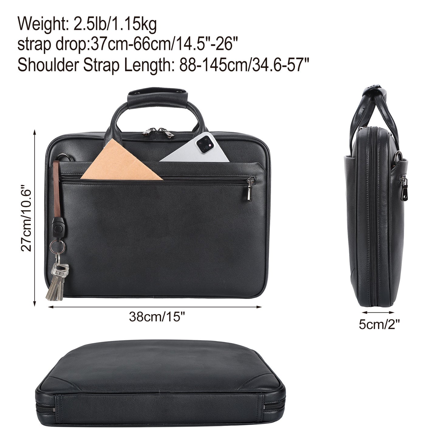 New Arrival Black Leather Office Briefcase – Men’s Business 14’’ Laptop Portfolio Bag