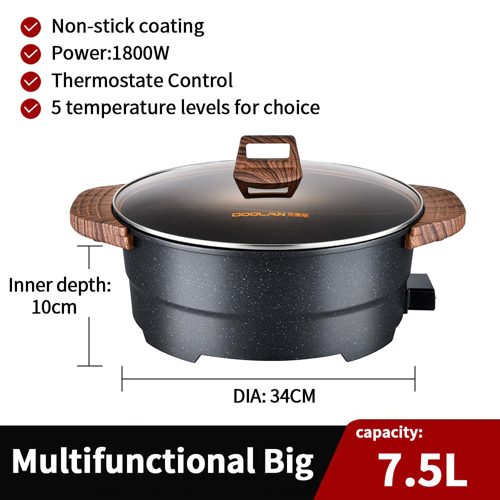 7.5L Large Electric Skillet – Non-Stick Hotpot With Divider, Multifunctional Cooking Appliance