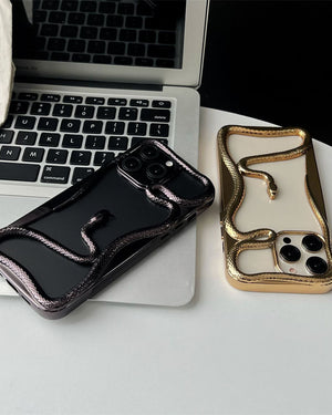 2025 Creative Snake Design Hollow Electroplated TPU Phone Case For iPhone 12โ17 Pro Max โ Stylish Mobile Cover For Girls