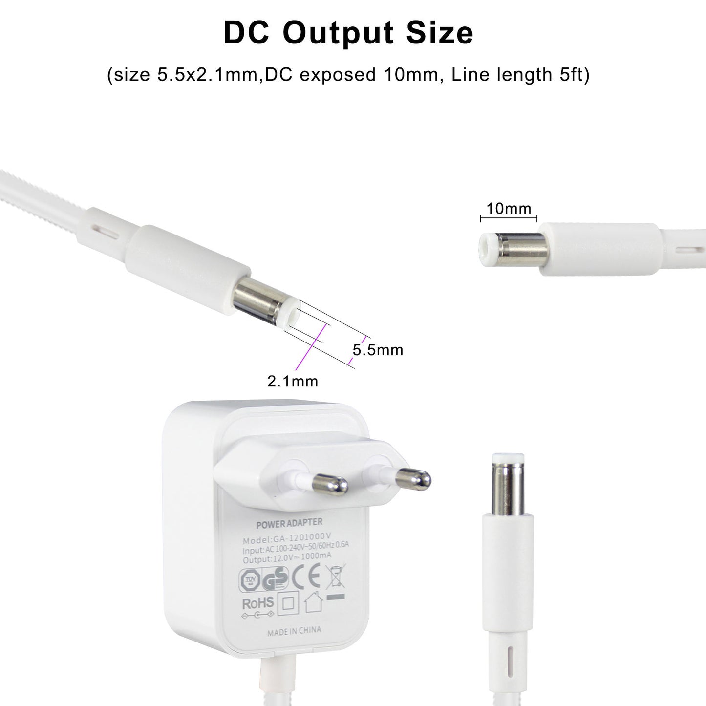 5V 2A Power Adapter – 12V DC Charger With 3.5x1.35mm Plug, 10W France Supply