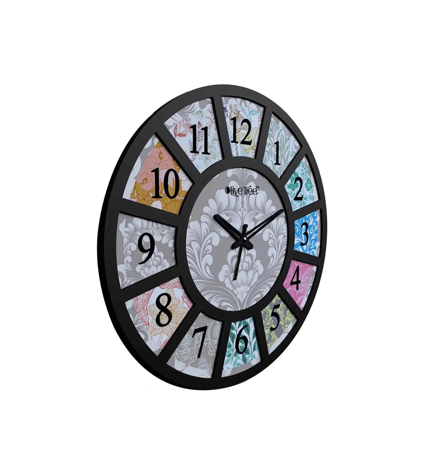Multicolour Canvas Engineered Wood Wall Clock – Modern Decorative Home Clock