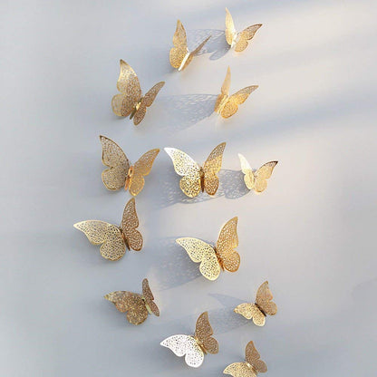 3D Metallic Butterfly Wall Stickers – 12 Pcs Rose Gold DIY Home Decor Set