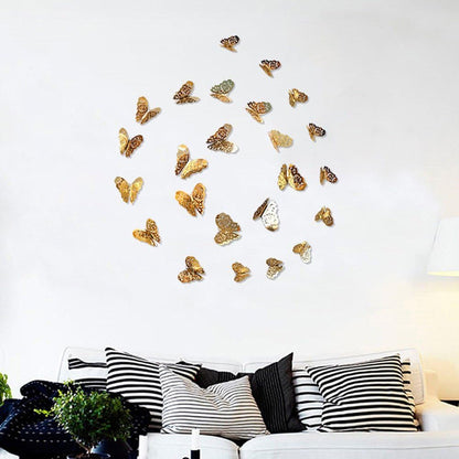 3D Metallic Butterfly Wall Stickers – 12 Pcs Rose Gold DIY Home Decor Set