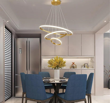 Modern Double 3-Ring LED Pendant Light – Elegant Warm White Hanging Ceiling Lamp For Living Room & Home Decor