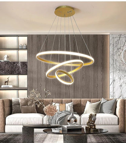 Modern Double 3-Ring LED Pendant Light – Elegant Warm White Hanging Ceiling Lamp For Living Room & Home Decor