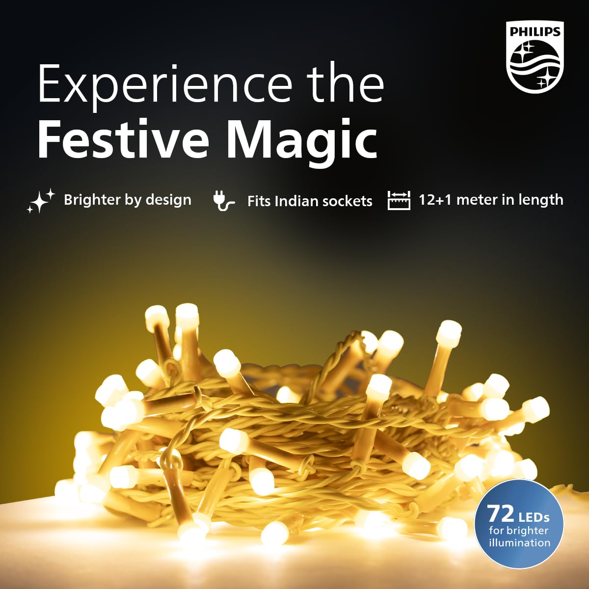 Starlit 12M LED String Light – 72 LEDs Warm White Decorative Lights For Festivals & Home Decor