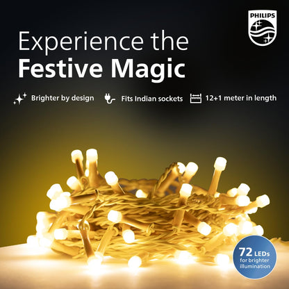 Starlit 12M LED String Light – 72 LEDs Warm White Decorative Lights For Festivals & Home Decor