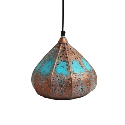 8.6 Inch Iron Pendant Hanging Light – Copper & Blue Glossy Finish Ceiling Lamp For Living Room & Bedroom