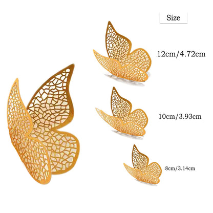 3D Metallic Butterfly Wall Stickers – 12 Pcs Rose Gold DIY Home Decor Set
