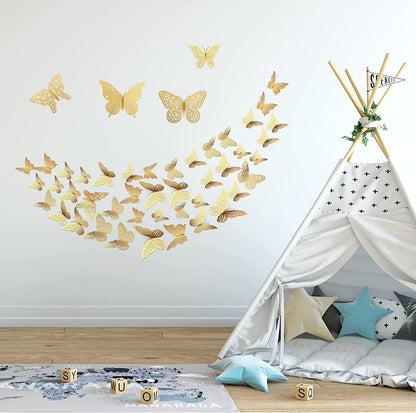 3D Metallic Butterfly Wall Stickers – 12 Pcs Rose Gold DIY Home Decor Set