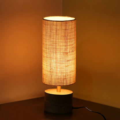 Mango Wooden Table Lamp – 14 Inch Bedside & Living Room Lamp With Linen Shade (Without Bulb)