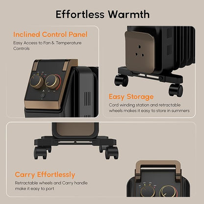 13 Fin Oil Filled Room Heater (OFR) | 2900W Fast Heating With Advanced U-Tech Fins, PTC Fan, ISI Approved & 10-Year Warranty – Black