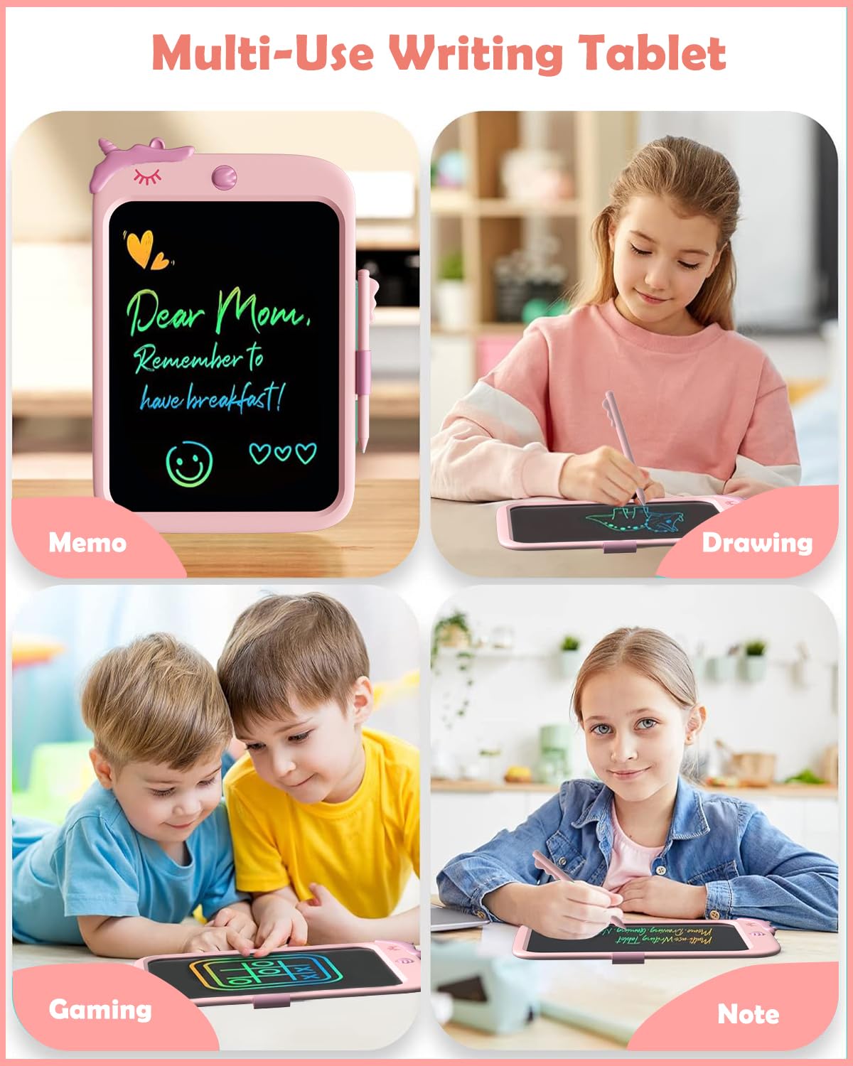 10-Inch LCD Writing Tablet For Kids | Unicorn Drawing & Doodle Board | Educational Toy For Writing, Drawing & Travel | Birthday Gift For Girls 3–9 Years (Pink)