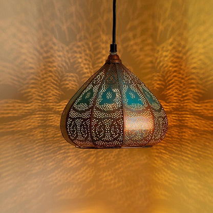 8.6 Inch Iron Pendant Hanging Light – Copper & Blue Glossy Finish Ceiling Lamp For Living Room & Bedroom
