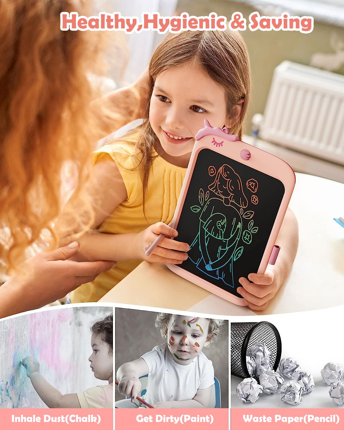 10-Inch LCD Writing Tablet For Kids | Unicorn Drawing & Doodle Board | Educational Toy For Writing, Drawing & Travel | Birthday Gift For Girls 3–9 Years (Pink)