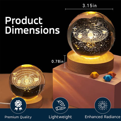 Universe Crystal Ball Night Light – 2.4 Inch LED Glass Lamp With Wooden Base, Gift For Kids, Teens & Adults