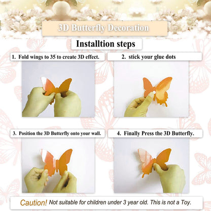 3D Metallic Butterfly Wall Stickers – 12 Pcs Rose Gold DIY Home Decor Set