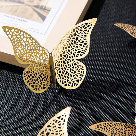 3D Metallic Butterfly Wall Stickers – 12 Pcs Rose Gold DIY Home Decor Set
