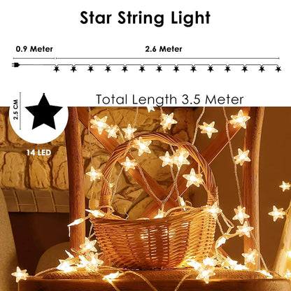 Gesto 14 LED Crystal Star String Lights – 10 Ft Warm White Fairy Lights For Home & Festival Decoration