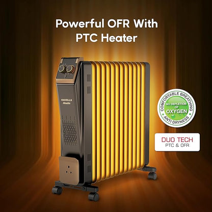 13 Fin Oil Filled Room Heater (OFR) | 2900W Fast Heating With Advanced U-Tech Fins, PTC Fan, ISI Approved & 10-Year Warranty – Black