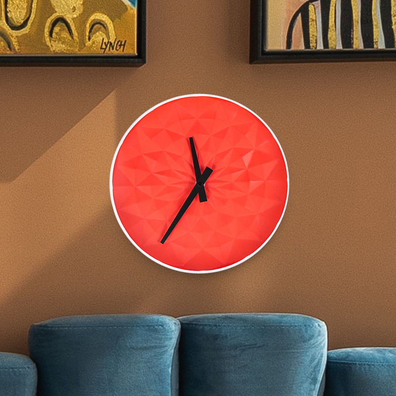 Matt Red Porcelain Wall Clock – Round Flower Pattern Wall Mounted Home & Hotel Decor