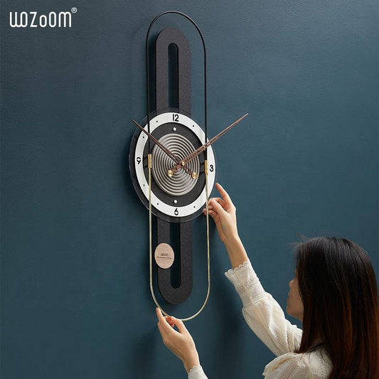 WOZOOM U-Shaped Metal Wall Clock – Luxury Modern Gold Quartz Clock For Home Decoration