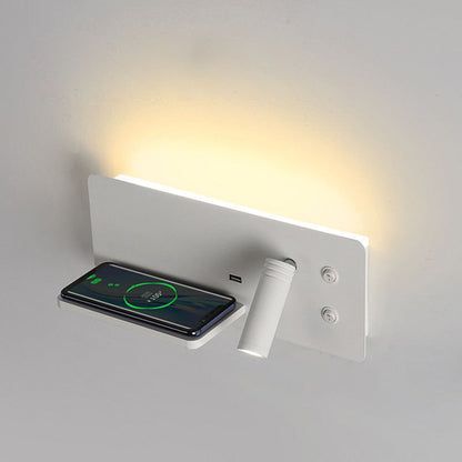 Multifunction LED Wall Lamp – Bedside Sconce with USB & Wireless Phone Charging